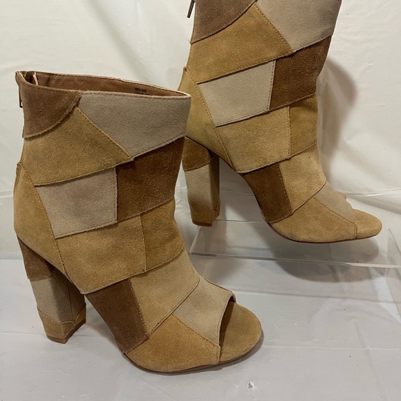 Torrid Boots Patchwork Booties Peep toe Boots Brown Tan Cream Women - Picture 6 of 16